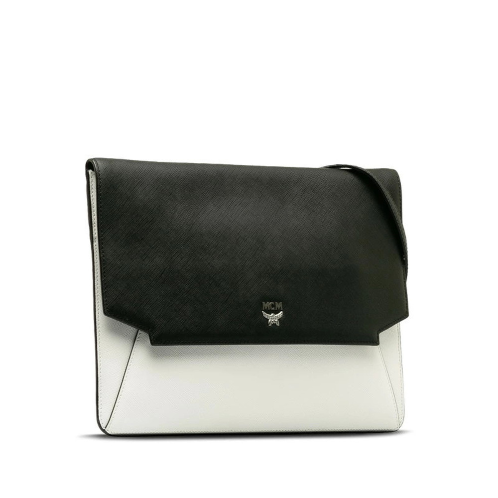 Mcm Flat Shoulder Black Bag Leather White